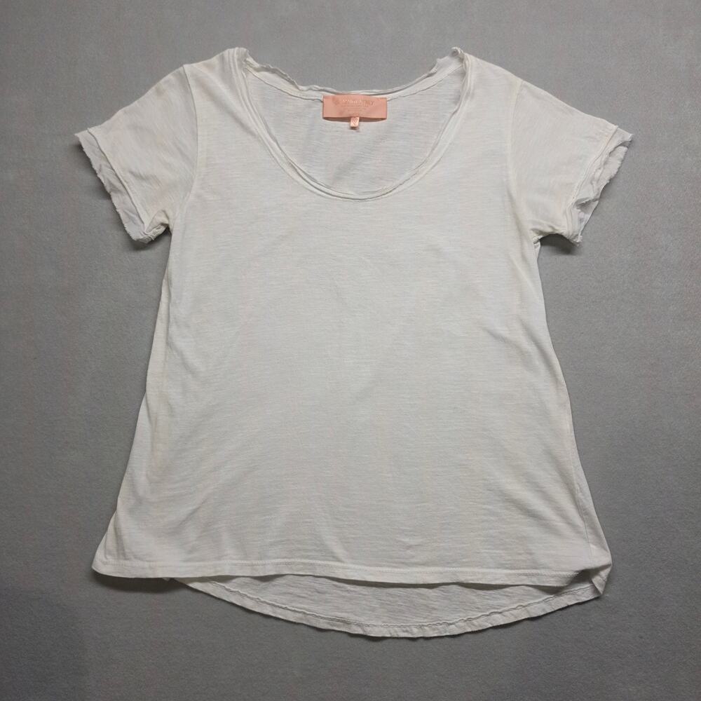Scandal Italy Raw Edge Scoop Neck Tee Women XS White Short Sleeve Top